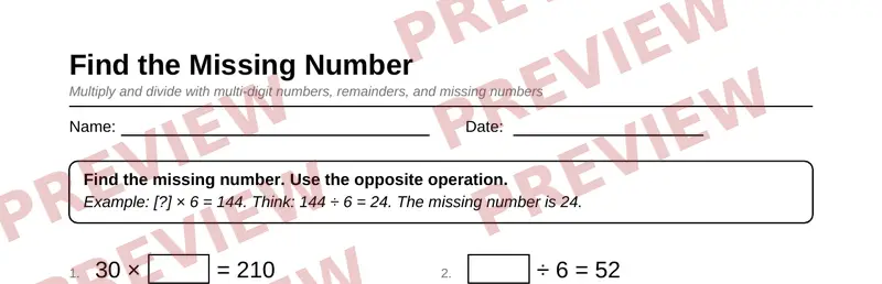Partial preview of Grade 4 Multi-Digit Multiplication & Division Pack