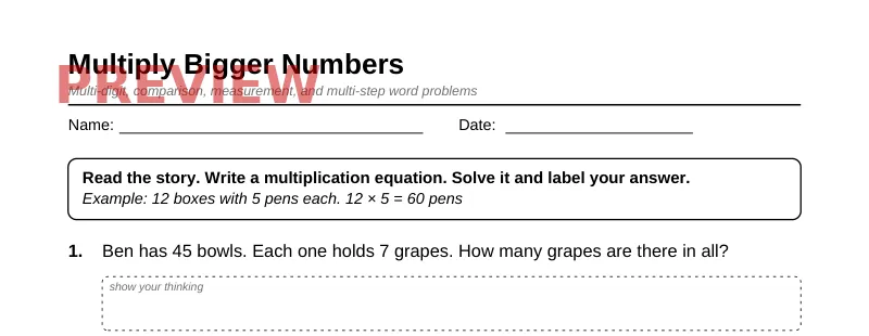 Partial preview of Grade 4 Math Word Problems Pack