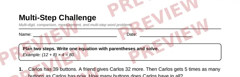 Partial preview of Grade 4 Math Word Problems Pack