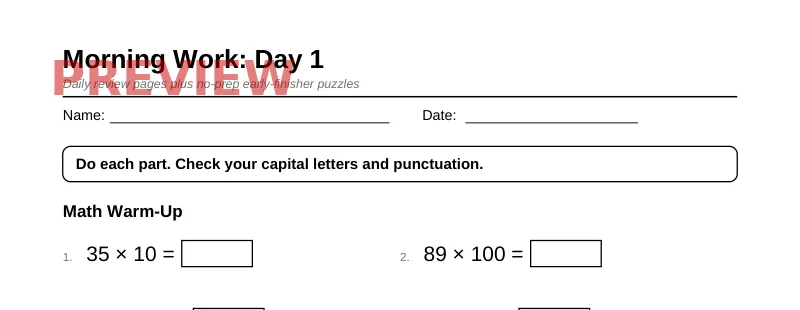 First page preview of Grade 4 Morning Work & Early Finishers Pack