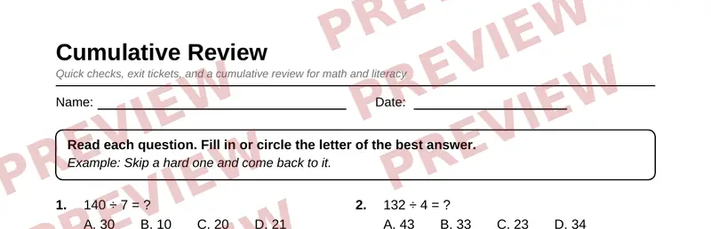 Partial preview of Grade 4 Review & Test Prep Pack