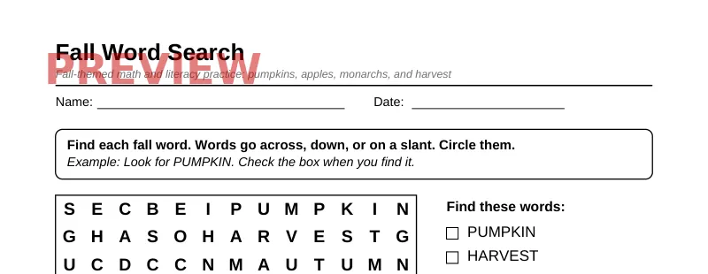 First page preview of Grade 4 Fall Harvest Activity Pack