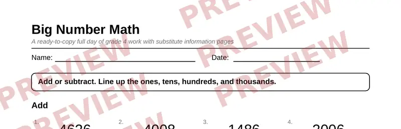 Partial preview of Grade 4 Sub Plan Packet: One Full Day, No Prep