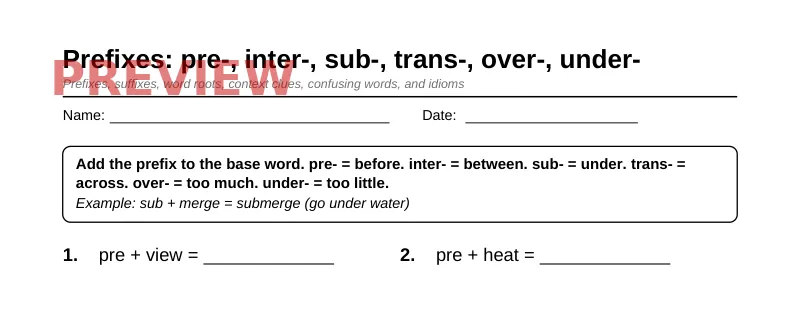 Partial preview of Grade 5 Word Study & Vocabulary Pack