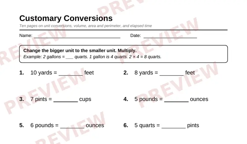 Page 2 partial preview of Grade 5 Measurement, Volume and Time (Free)