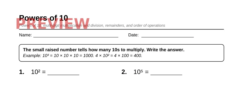 Partial preview of Grade 5 Multi-Digit Operations & Order of Operations Pack