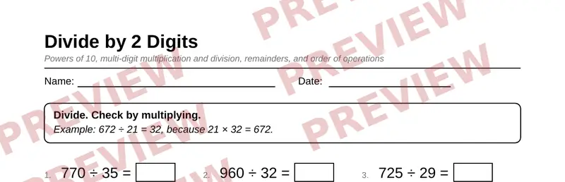 Partial preview of Grade 5 Multi-Digit Operations & Order of Operations Pack