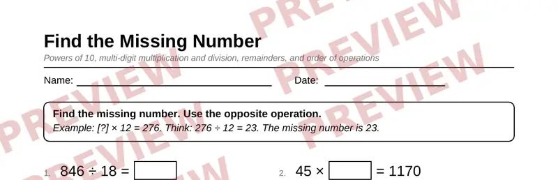 Partial preview of Grade 5 Multi-Digit Operations & Order of Operations Pack