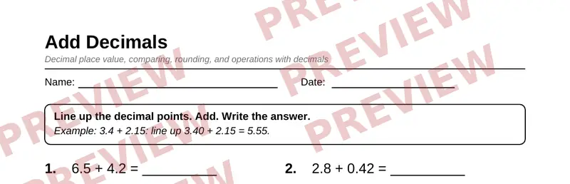Partial preview of Grade 5 Decimals & Place Value Pack