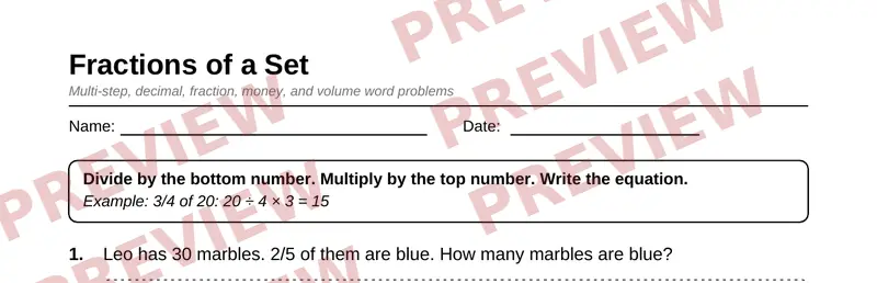 Partial preview of Grade 5 Math Word Problems Pack