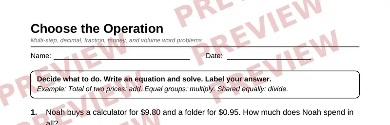 Partial preview of Grade 5 Math Word Problems Pack