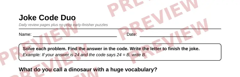 Partial preview of Grade 5 Morning Work & Early Finishers Pack