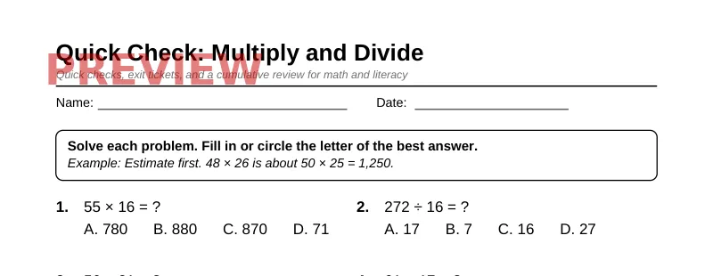 First page preview of Grade 5 Review & Test Prep Pack