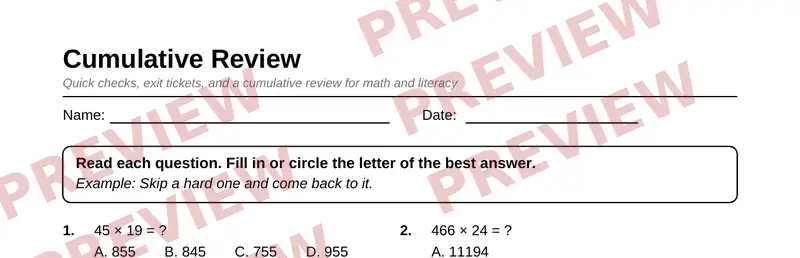 Partial preview of Grade 5 Review & Test Prep Pack