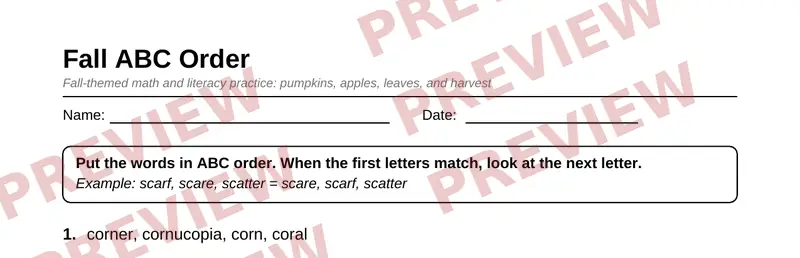 Partial preview of Grade 5 Fall Harvest Activity Pack
