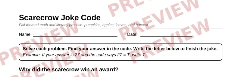 Partial preview of Grade 5 Fall Harvest Activity Pack