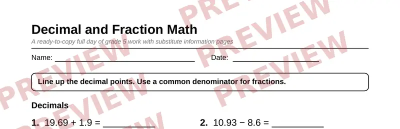 Partial preview of Grade 5 Sub Plan Packet: One Full Day, No Prep