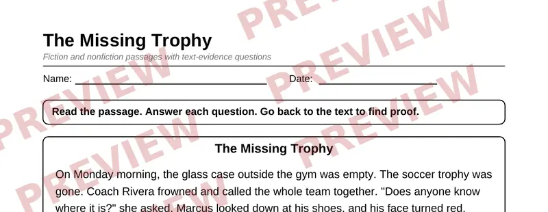 Partial preview of Grade 6 Reading Comprehension Passages Pack