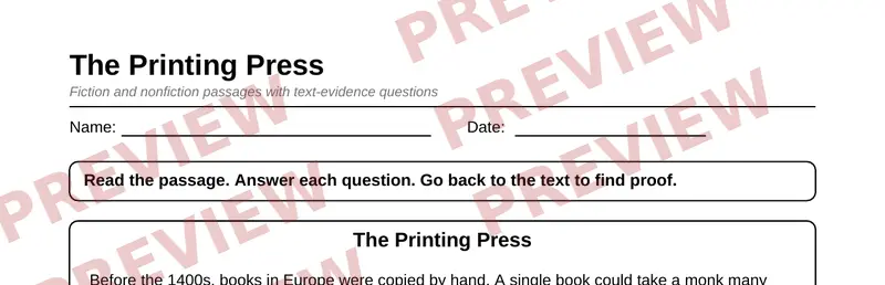 Partial preview of Grade 6 Reading Comprehension Passages Pack