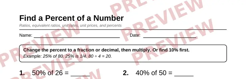 Partial preview of Grade 6 Ratios, Rates, and Percent Pack