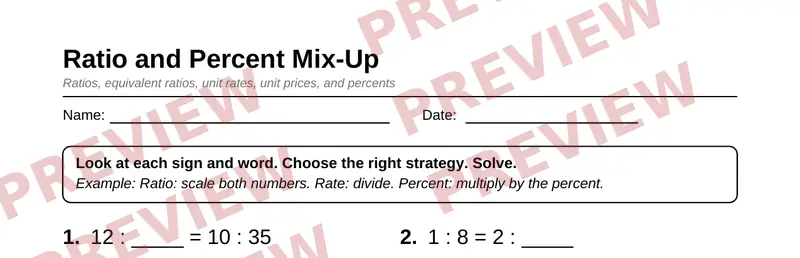 Partial preview of Grade 6 Ratios, Rates, and Percent Pack