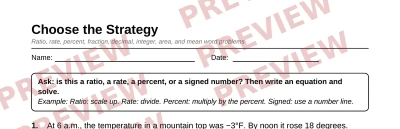 Partial preview of Grade 6 Math Word Problems Pack