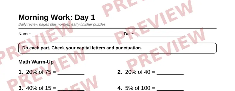 First page preview of Grade 6 Morning Work & Early Finishers Pack