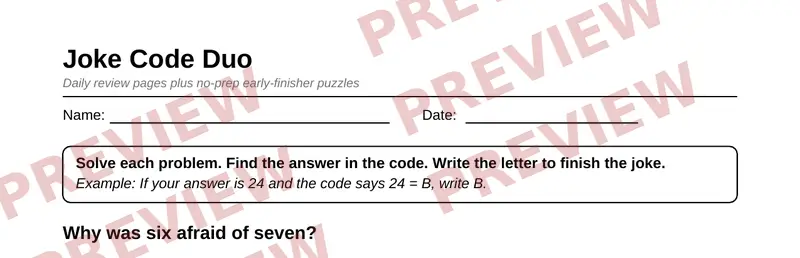 Partial preview of Grade 6 Morning Work & Early Finishers Pack
