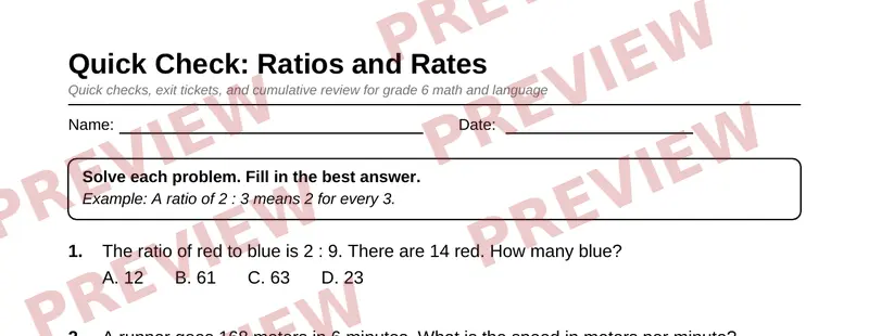 Partial preview of Grade 6 Review and Test Prep Pack