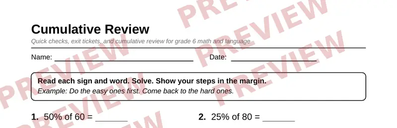 Partial preview of Grade 6 Review and Test Prep Pack