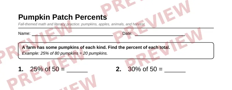 First page preview of Grade 6 Fall Harvest Activity Pack