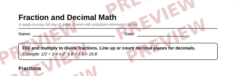 Partial preview of Grade 6 Sub Plan Packet: One Full Day, No Prep