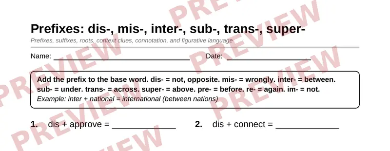 Partial preview of Grade 7 Word Study & Vocabulary Pack