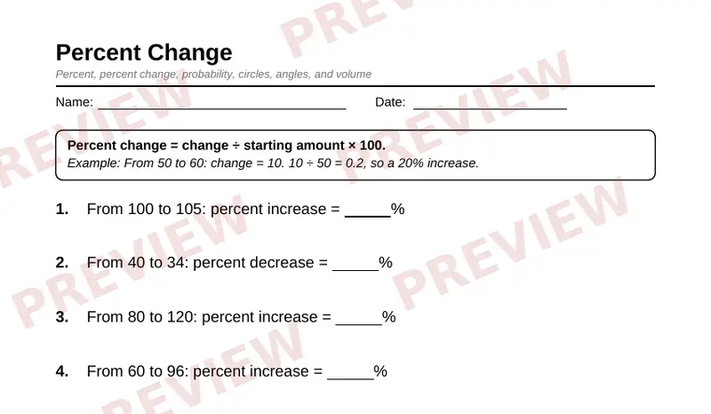Page 2 partial preview of Grade 7 Percent, Probability, and Geometry (Free)