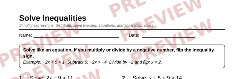 Partial preview of Grade 7 Expressions, Equations, and Inequalities Pack