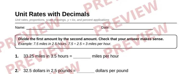 Partial preview of Grade 7 Proportions and Percent Pack