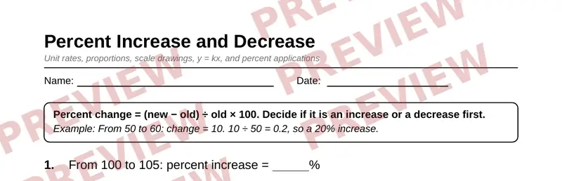 Partial preview of Grade 7 Proportions and Percent Pack