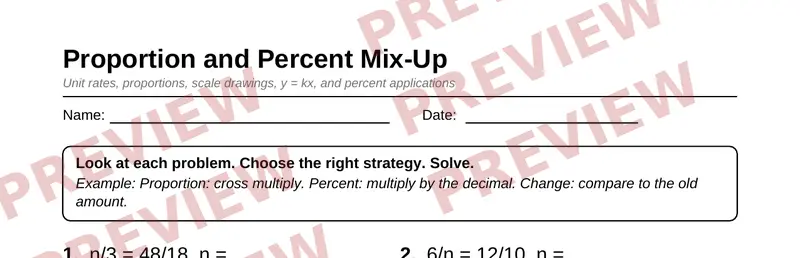 Partial preview of Grade 7 Proportions and Percent Pack