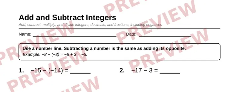 Partial preview of Grade 7 Rational Numbers Pack