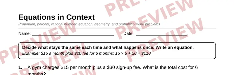 Partial preview of Grade 7 Math Word Problems Pack