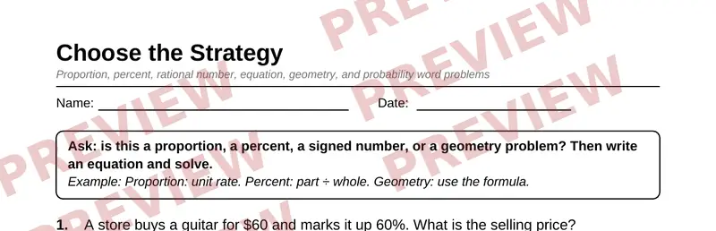 Partial preview of Grade 7 Math Word Problems Pack