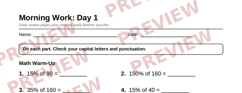 First page preview of Grade 7 Morning Work & Early Finishers Pack