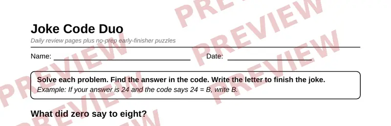 Partial preview of Grade 7 Morning Work & Early Finishers Pack