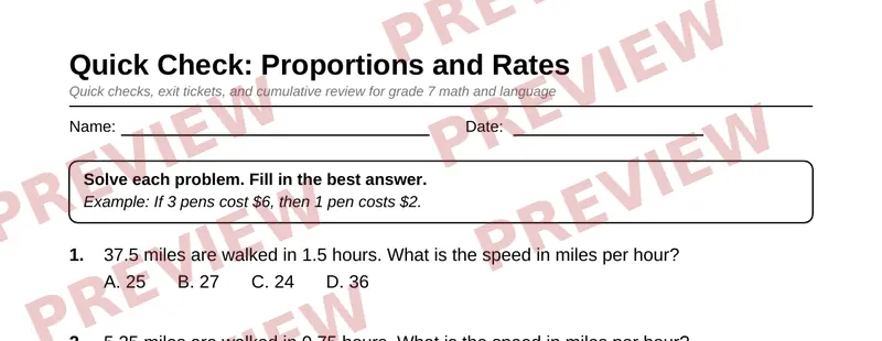 Partial preview of Grade 7 Review and Test Prep Pack