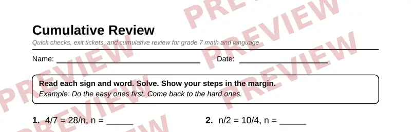 Partial preview of Grade 7 Review and Test Prep Pack