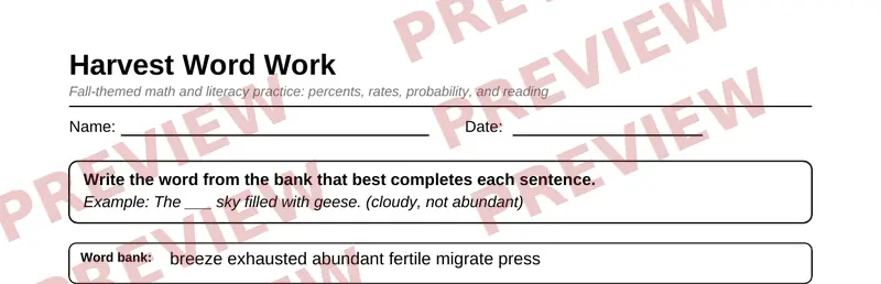 Partial preview of Grade 7 Fall Harvest Activity Pack