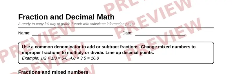 Partial preview of Grade 7 Sub Plan Packet: One Full Day, No Prep