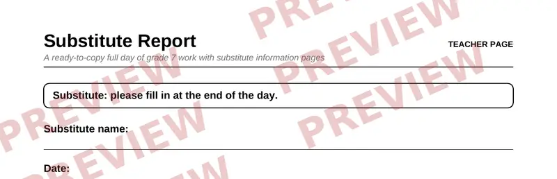 Partial preview of Grade 7 Sub Plan Packet: One Full Day, No Prep