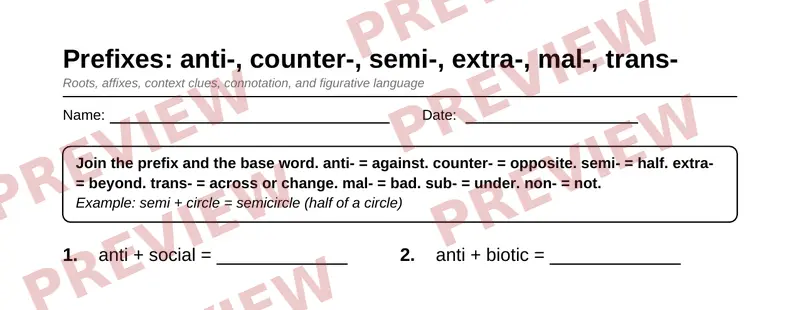 Partial preview of Grade 8 Word Study & Vocabulary Pack