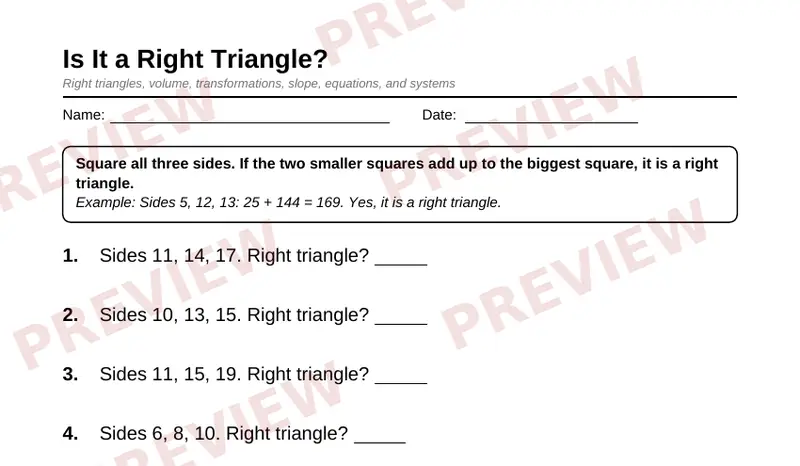Page 2 partial preview of Grade 8 Pythagorean Theorem, Slope, and Systems (Free)